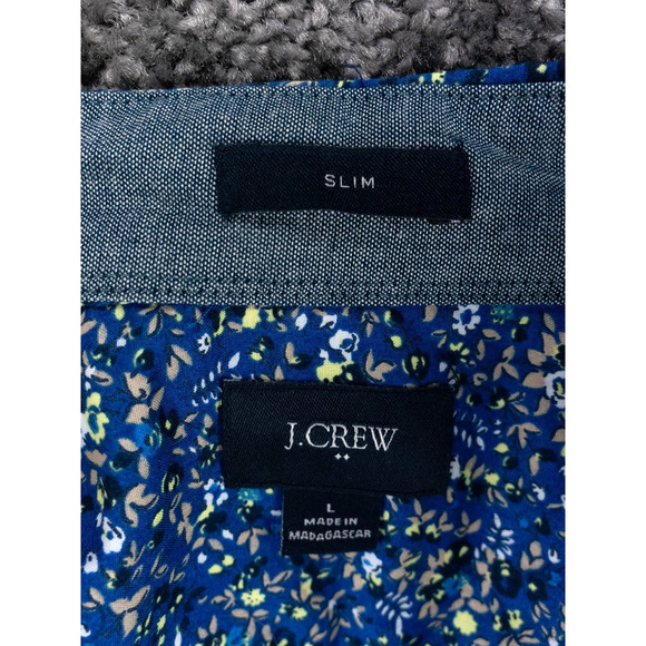 J Crew Shirt Mens Large Blue Floral Print Slim Stretch Short Sleeve Beach Casual - Picture 2 of 7